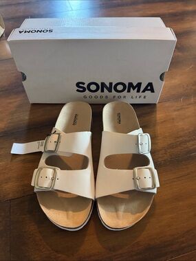 Sonoma White Double-Buckle Comfort Slide Sandals